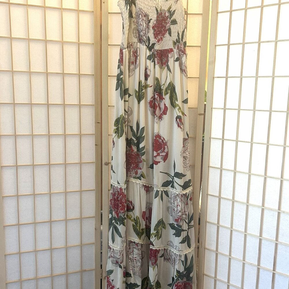 One Clothing Camisole Strap Tiered Colorful Floral Maxi Dress Size M Flowy Skirt - Picture 2 of 16